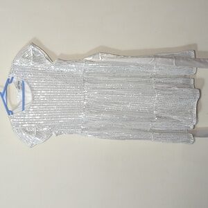 Grace Karin Sparkling Silver Sequin Tiered Dress Girls Size 10
